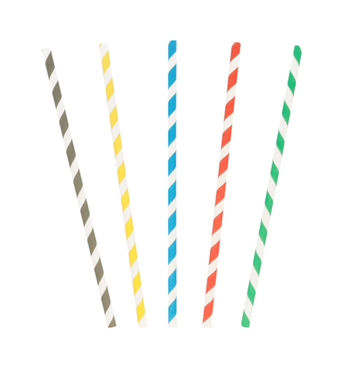 Cannuccia Dritta di Carta strisce assortim. Ø6mm 20cm Cannuccia Dritta di Carta strisce assortim. Ø6mm 20cm