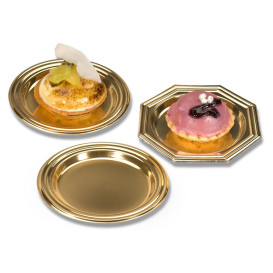 Piattino di Plastica Dessert Ottagonale Oro 8 cm (125 Pezzi)