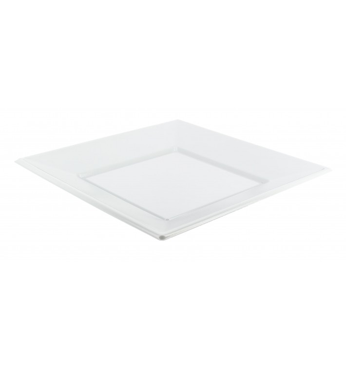 Piatto Plastica Piano Quadrato Bianco 230mm 