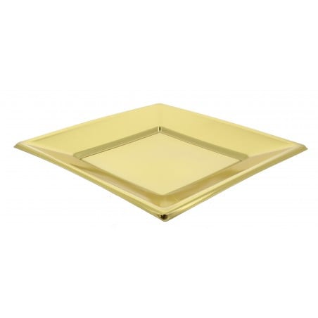 Piatto Plastica Piano Quadrato Oro 230mm (25 Pezzi)