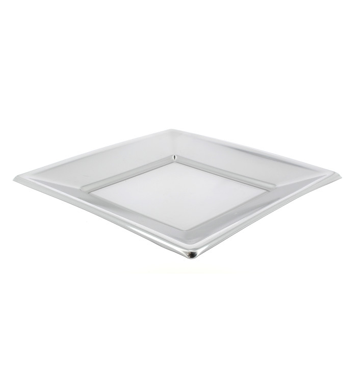 Piatto Plastica Piano Quadrato Argento 230mm Piatto Plastica Piano Quadrato Argento 230mm
