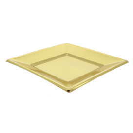 Piatto Plastica Piano Quadrato Oro 180mm 