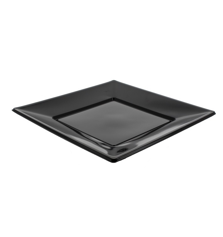 Piatto Plastica Piano Quadrato Nero 170mm (6 Pezzi)