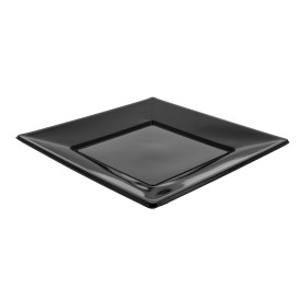 Piatto di Plastica Piano Quadrato Nero 230mm (750 Pezzi)