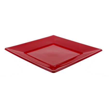 Piatto Plastica Piano Quadrato Bordò 230mm (25 Pezzi)