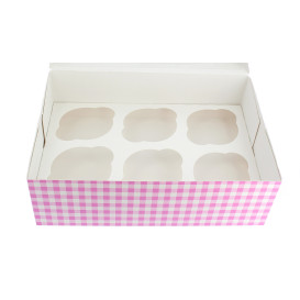 Scatola 6 Cupcakes con Inserto 24,3x16,5x7,5cm Rosa (100 Pezzi)