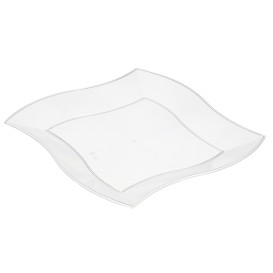Piatto Plastica Piano Quadrato Onde Bianco 180 mm 