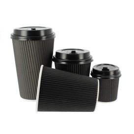 Bicchiere Carta 8 Oz/250ml "Parete Doppia" Nero Ø8cm (25 Pezzi)