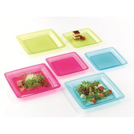 Piatto Plastica Rigida Quadrato Turchese 18x18cm (6 Pezzi)