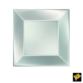Piatto Plastica Piano Argento Nice Pearl PP 230mm (300 Pezzi)