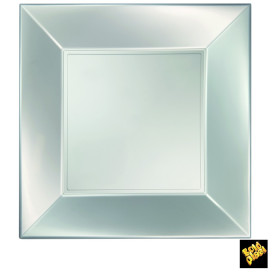 Piatto Plastica Piano Argento Nice Pearl PP 290mm (12 Pezzi)