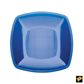 Piatto Plastica Piano Blu Trasp. Square PS 230mm (25 Pezzi)