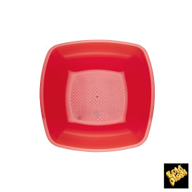 Piatto Plastica Fondo Rosso Trasp. Square PS 180mm (300 Pezzi)