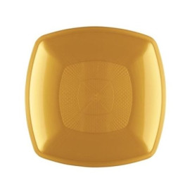 Piatto Plastica Piano Oro Square PP 230mm (12 Pezzi)