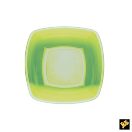 Piatto Plastica Fondo Verde Acido Square PP 180mm (25 Pezzi)
