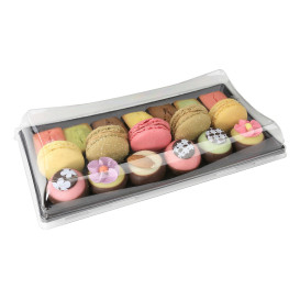 Vassoio Plastica Catering Rettang. Nero 12x22cm (50 Pezzi)