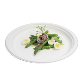 Piatto Bio in Canna da Zucchero Bianco Ø260mm (50 Pezzi)