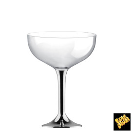 Coppa Plastica Champagne Gambo Argento Cromato 200ml 2P (20 Pezzi)