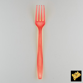 Forchetta di Plastica PS Premium Rosso 190mm (50 Pezzi)