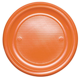 Piatto di Plastica PS Piano Arancione Ø220mm (30 Pezzi)