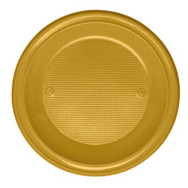 Piatto di Plastica PS Piano Oro Ø220mm (780 Pezzi)