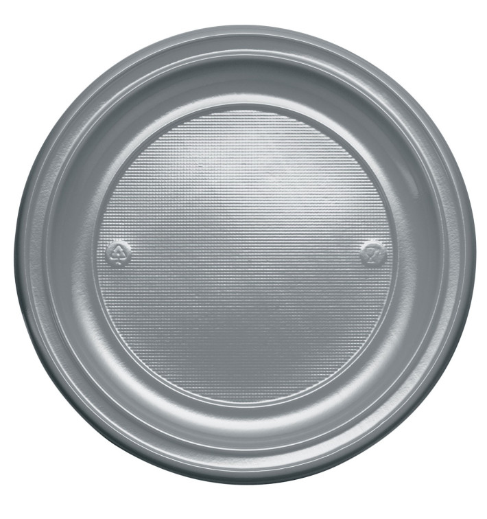 Piatto di Plastica PS Piano Argento Ø220mm (30 Pezzi) Piatto di Plastica PS Piano Argento Ø220mm (30 Pezzi)