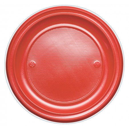 Piatto di Plastica PS Piano Rosso Ø220mm (30 Pezzi)