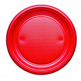 Piatto di Plastica PS Piano Rosso Ø170mm (50 Pezzi)