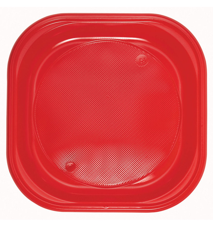 Piatto di Plastica PS Quadrato Piano Rosso 200x200mm (50 Pezzi) Piatto di Plastica PS Quadrato Piano Rosso 200x200mm (50 Pezzi)