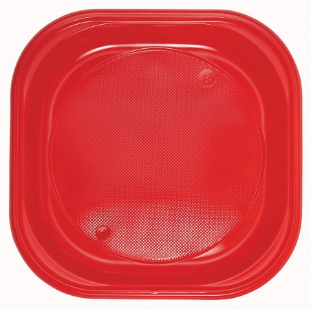 Piatto di Plastica PS Quadrato Piano Rosso 200x200mm (50 Pezzi)