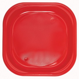 Piatto di Plastica PS Quadrato Piano Rosso 200x200mm (1000 Pezzi)