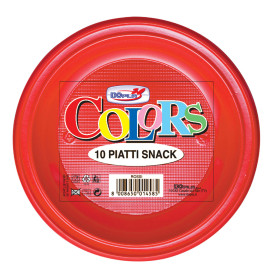 Piatto di Plastica PS Piano Rosso Ø280mm (10 Pezzi)