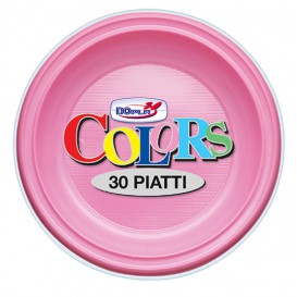 Piatto di Plastica Piano Rosa PS Ø220mm (30 Pezzi)