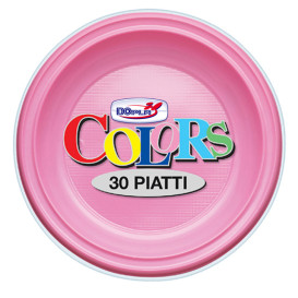 Piatto di Plastica PS Fondo Rosa Ø220mm (30 Pezzi)