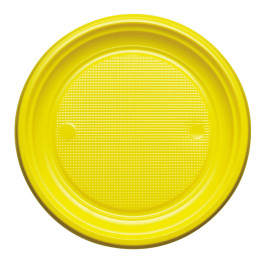 Piatto di Plastica Piano Giallo PS Ø220mm (30 Pezzi)