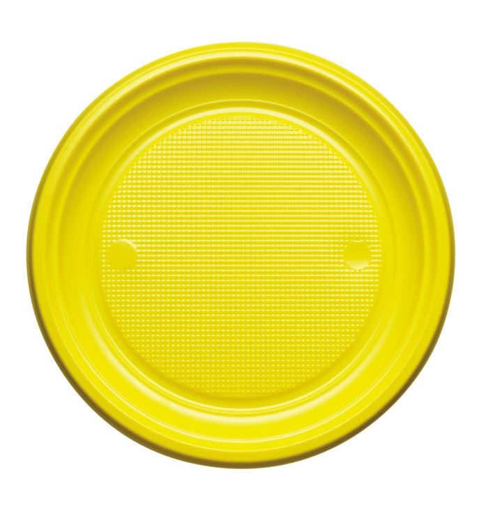 Piatto di Plastica Piano Giallo PS Ø220mm (30 Pezzi) Piatto di Plastica Piano Giallo PS Ø220mm (30 Pezzi)