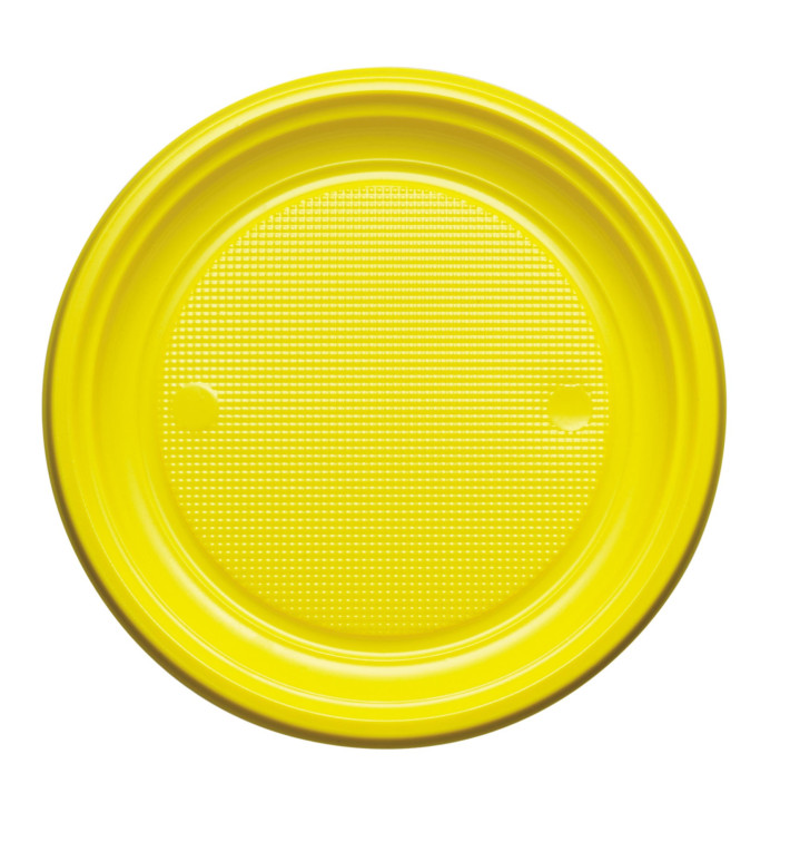 Piatto di Plastica Piano Giallo PS Ø220mm (30 Pezzi)