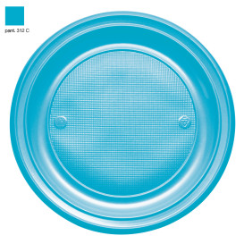 Piatto di Plastica Piano Turchese PS Ø220mm (30 Pezzi)