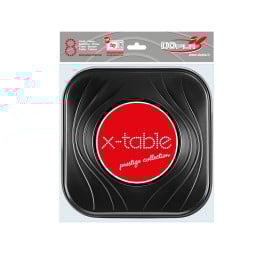 Piatto di Plastica PP "X-Table" Piazza Piano Nero 230mm (8 Pezzi)