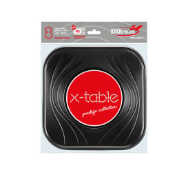 Piatto di Plastica PP "X-Table" Piazza Piano Nero 230mm (8 Pezzi)