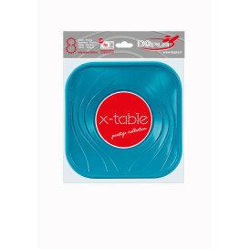Piatto di Plastica PP "X-Table" Piazza Piano Turchese 180mm (8 Pezzi)