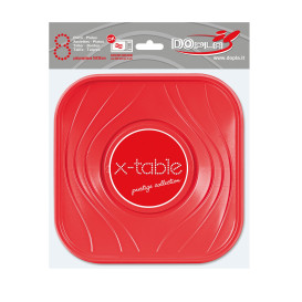 Piatto di Plastica PP "X-Table" Piazza Piano Rosso 180mm (8 Pezzi)