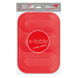 Vassoio di Plastica "X-Table" 3C Rosso PP 330x230mm (2 Pezzi)