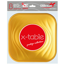 Piatto di Plastica PP "X-Table" Piazza Piano Oro 230mm (8 Pezzi)