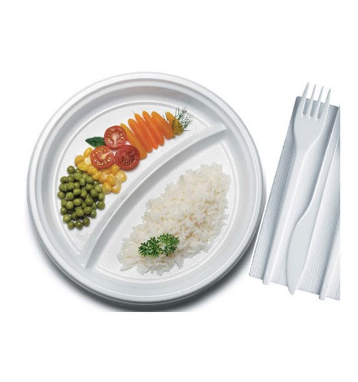 Piatto di Plastica PS 2 Scomparti Bianco 220mm (100 Pezzi) Piatto di Plastica PS 2 Scomparti Bianco 220mm (100 Pezzi)