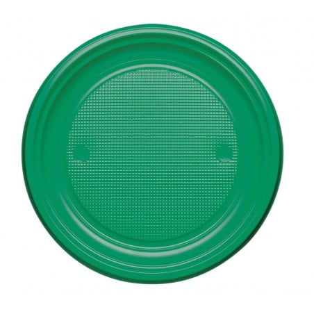 Piatto di Plastica Piano Verde PS Ø220mm (30 Pezzi)