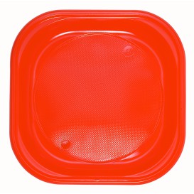 Piatto di Plastica PS Quadrato Piano Arancione 200x200mm (30 Pezzi)