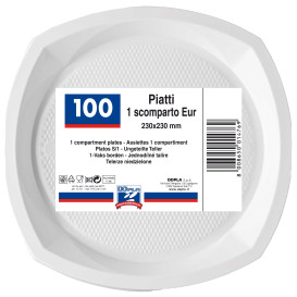 Piatto di Plastica PS Piano Bianco 230x230mm 1C (1000 Pezzi)