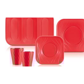 Piatto di Plastica PP "X-Table" Piazza Piano Rosso 230mm (120 Pezzi)