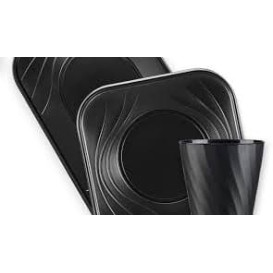 Piatto di Plastica PP "X-Table" Piazza Piano Nero 230mm (120 Pezzi)